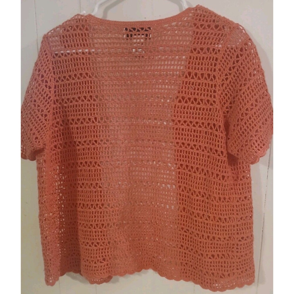 Vintage Hampshire Studio Cardigan Petite Large Pink Open Knit Boho Cottage Beach - Picture 2 of 5